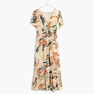 🥥MADEWELL Flutter Sleeve Ruffle Waist Midi Dress in Brushing Up NWT Size 12